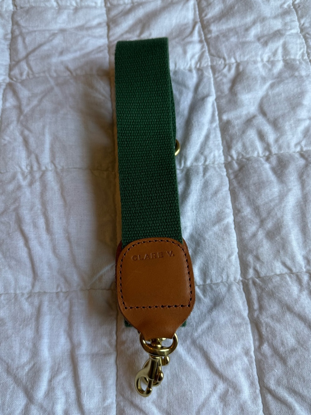 Clare V Green Canvas Strap with Tan Leather Ends